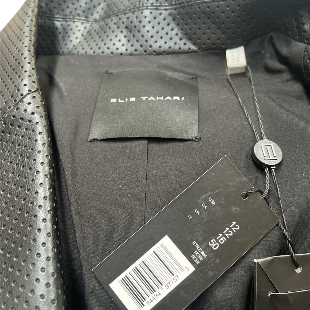 NWT Elie Tahari ladies black perforated leather look lined blazer / jacket - Picture 3 of 4
